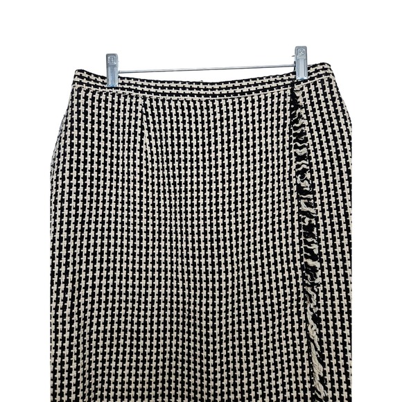 The Look Randolph Duke Black Cream Houndstooth Faux Wrap Skirt Size 10 - Picture 2 of 10